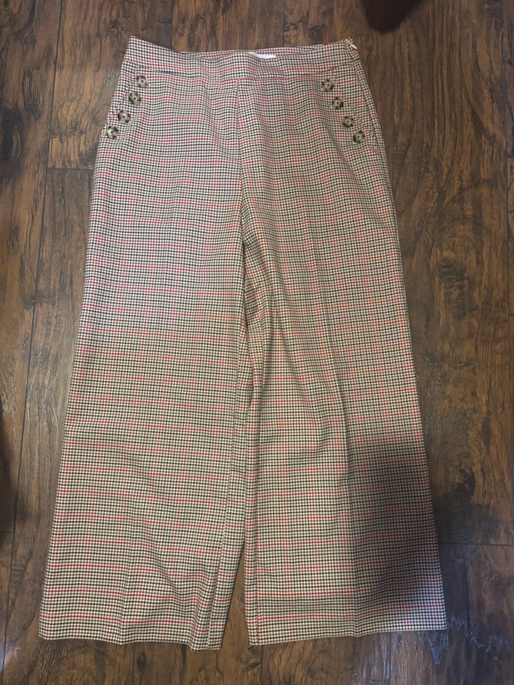 Mango High-Waist Wide Leg Plaid Pants -